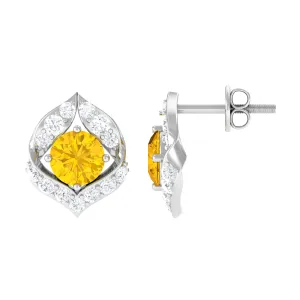 Minimal Yellow Sapphire and Diamond Petal Stud Earrings