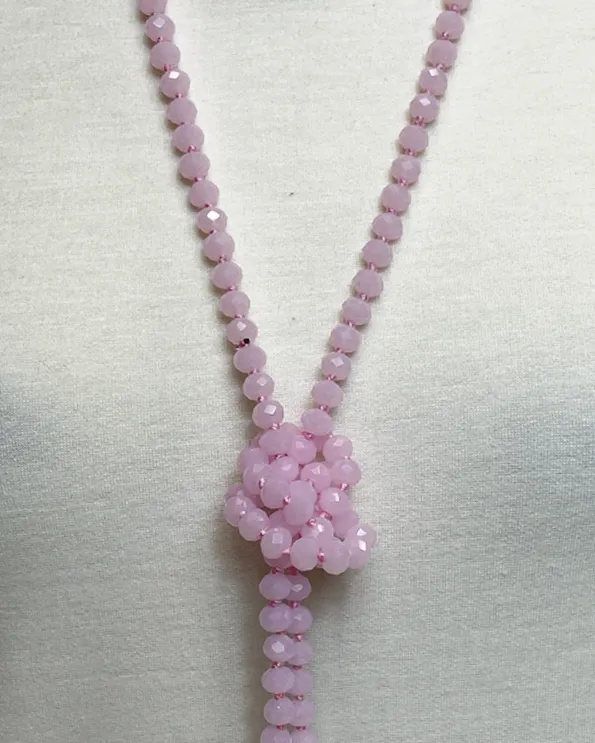 NK-2244 LIGHT PINK 60 hand knotted glass bead necklace