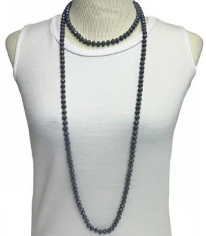 NK-2244 SOLID GREY 60 hand knotted glass bead necklace