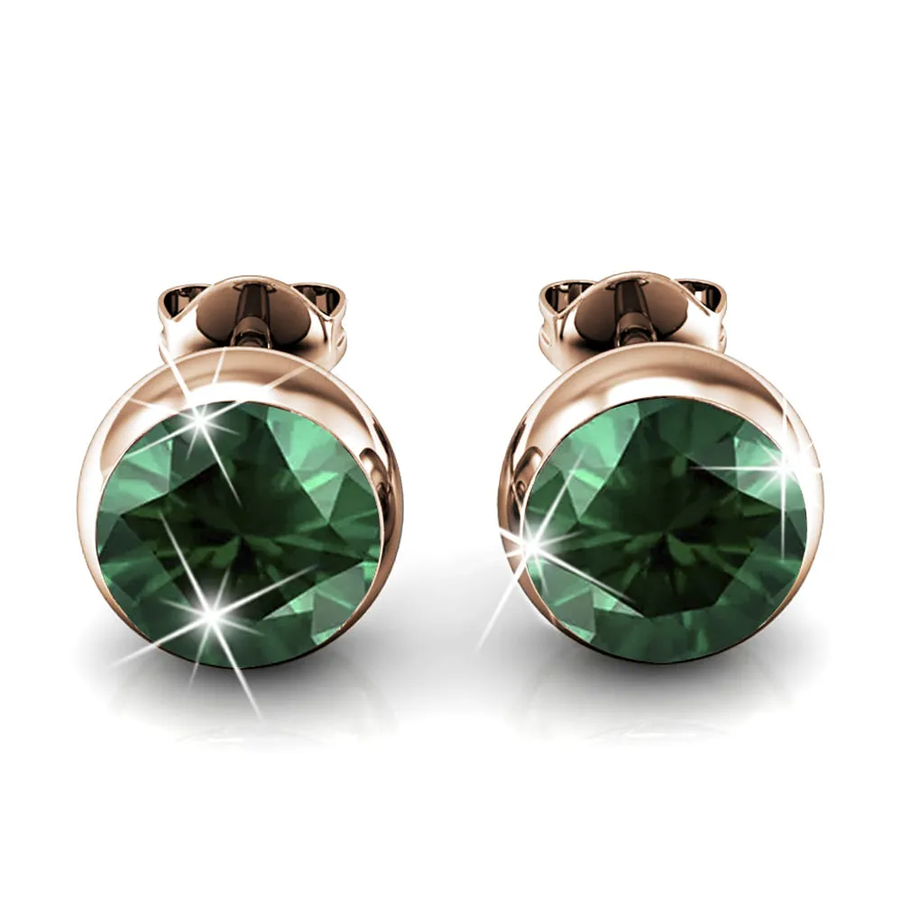 Opulence Earrings Embellished with Emerald SWAROVSKI Crystals in Rose Gold