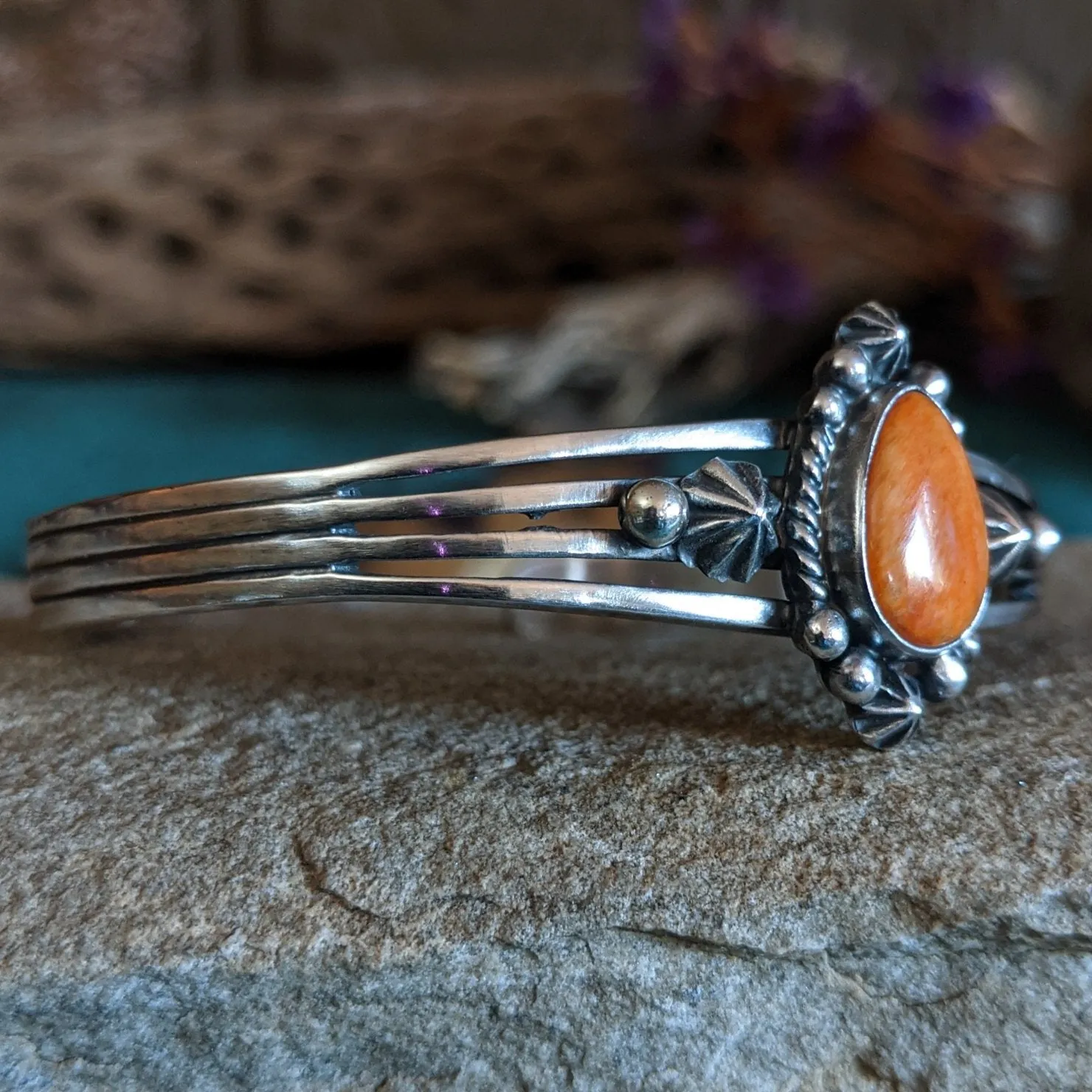 Orange Spiny Oyster Shell Teardrop Cuff by Raymond Coriz SWSG-BRC-0025