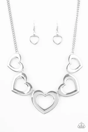 Paparazzi Necklace ~ Hearty Hearts - Silver