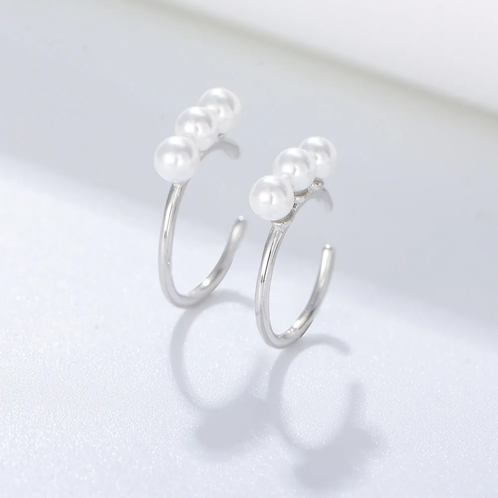 Pearl Ear Bone Clip Silver Earrings for Women