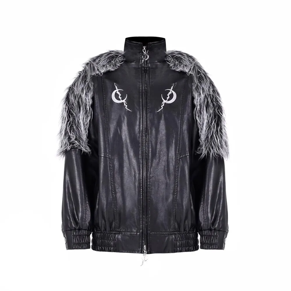 PINKSPINK Gothic Lunar Bomber Jacket - Black with Faux Fur