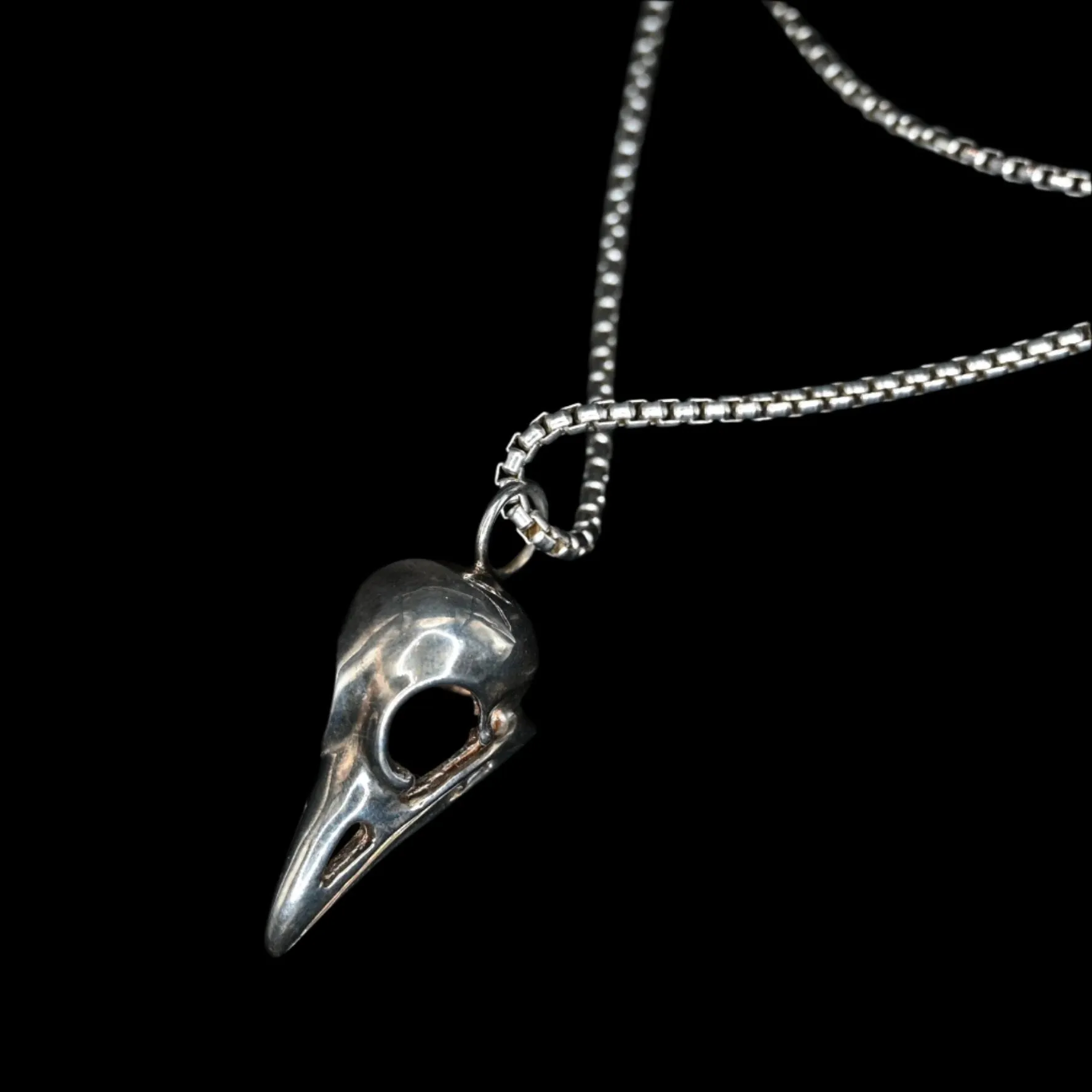 Raven Skull Pendant on Rd Box Chain 24"