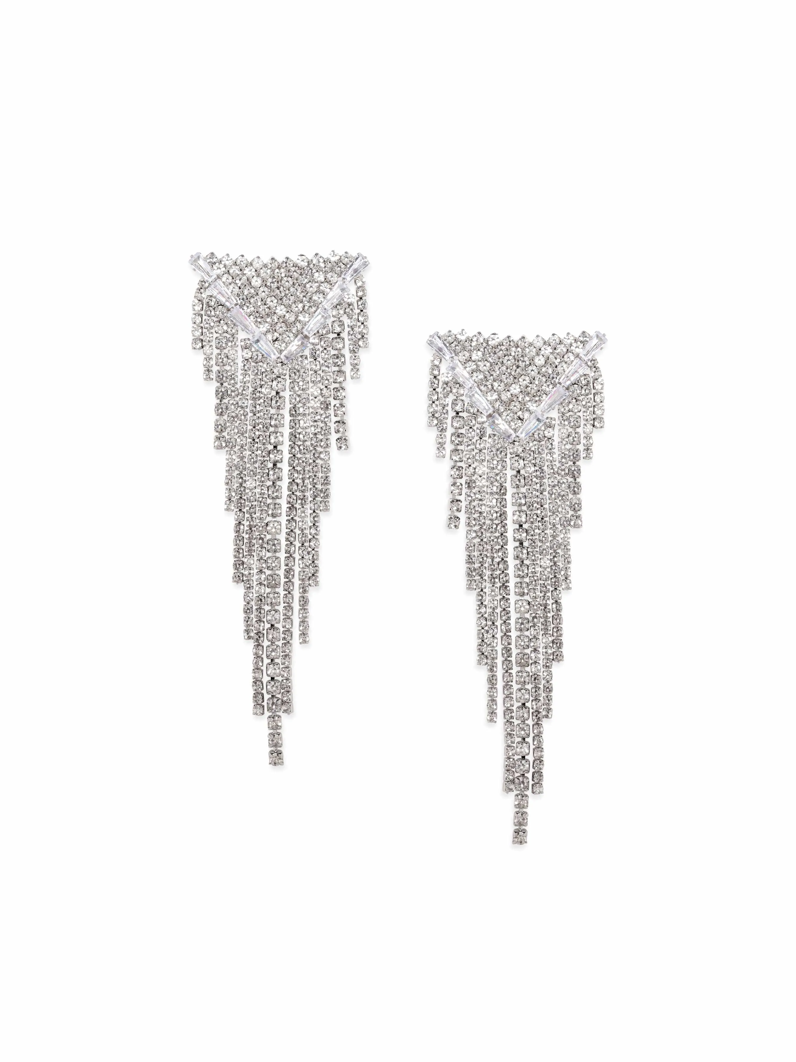 Rubans Voguish Silver Tone Zircon Drop Earrings