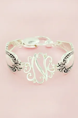 SALE! Silvertone 'N' Flourish Initial Spoon Bracelet