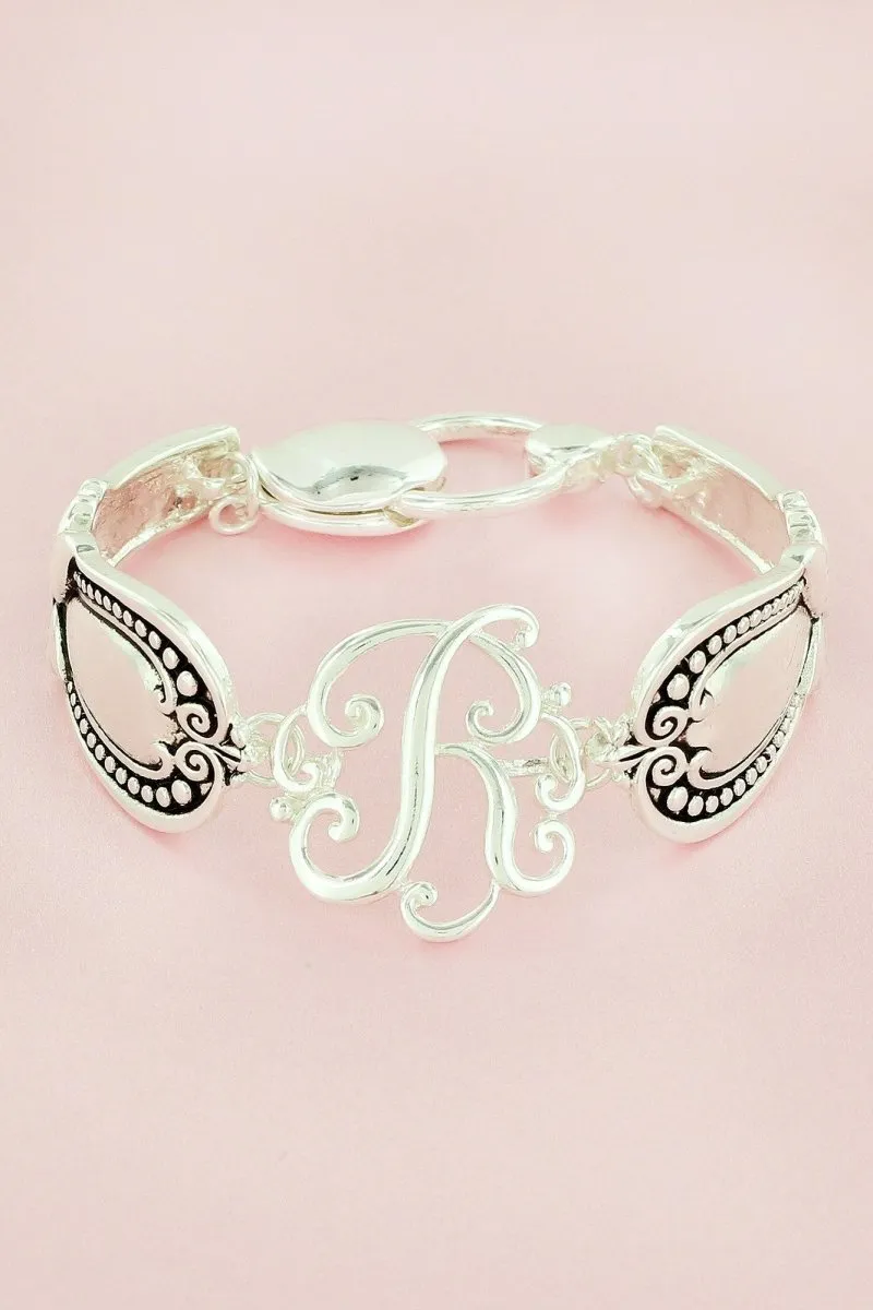 SALE! Silvertone 'R' Flourish Initial Spoon Bracelet