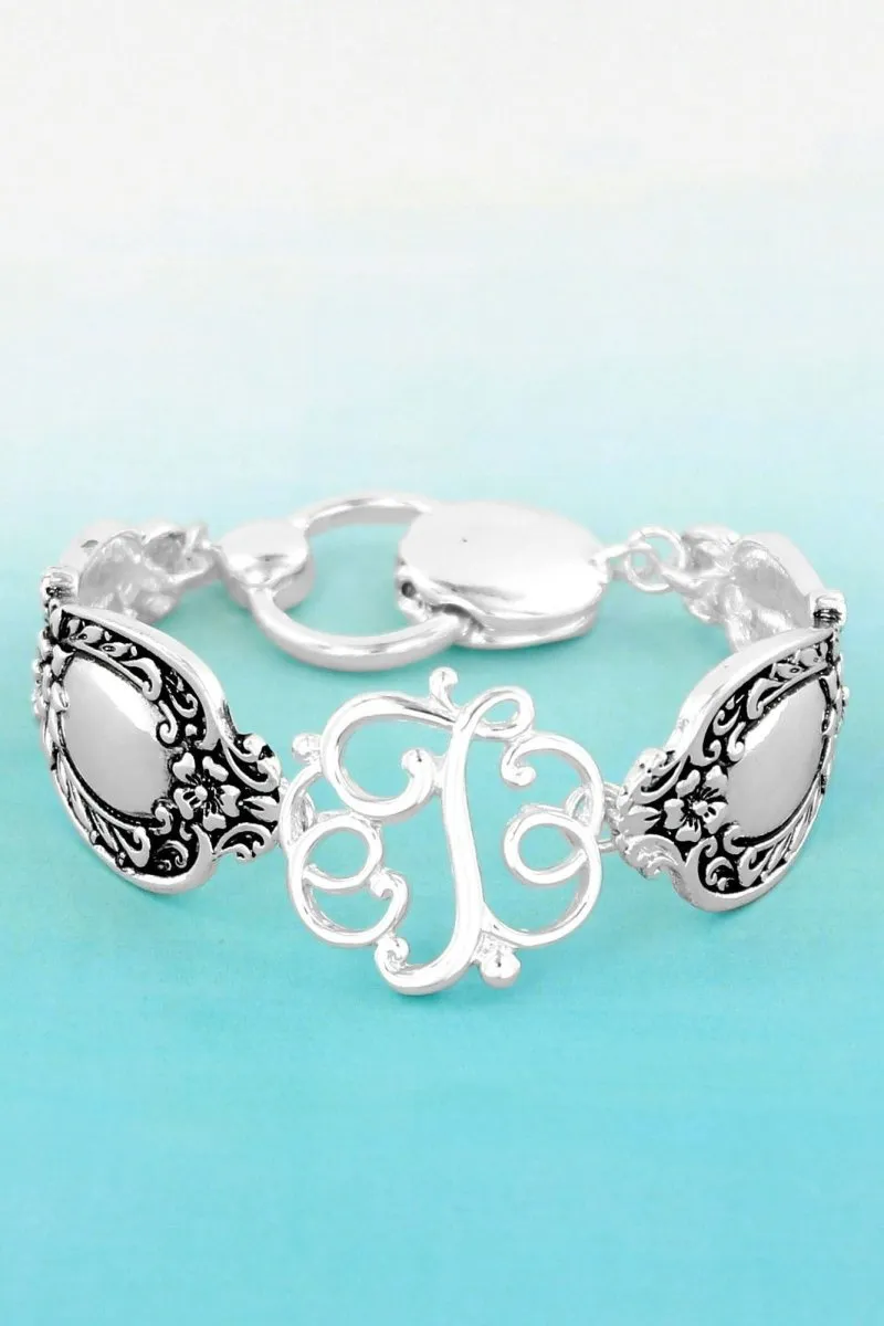 SALE! Silvertone 'T' Flourish Initial Spoon Bracelet