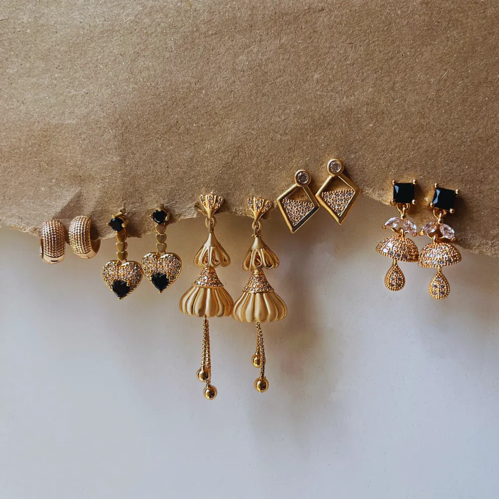 Set of 5 Minimal Jhumkas and Elegant Earrings