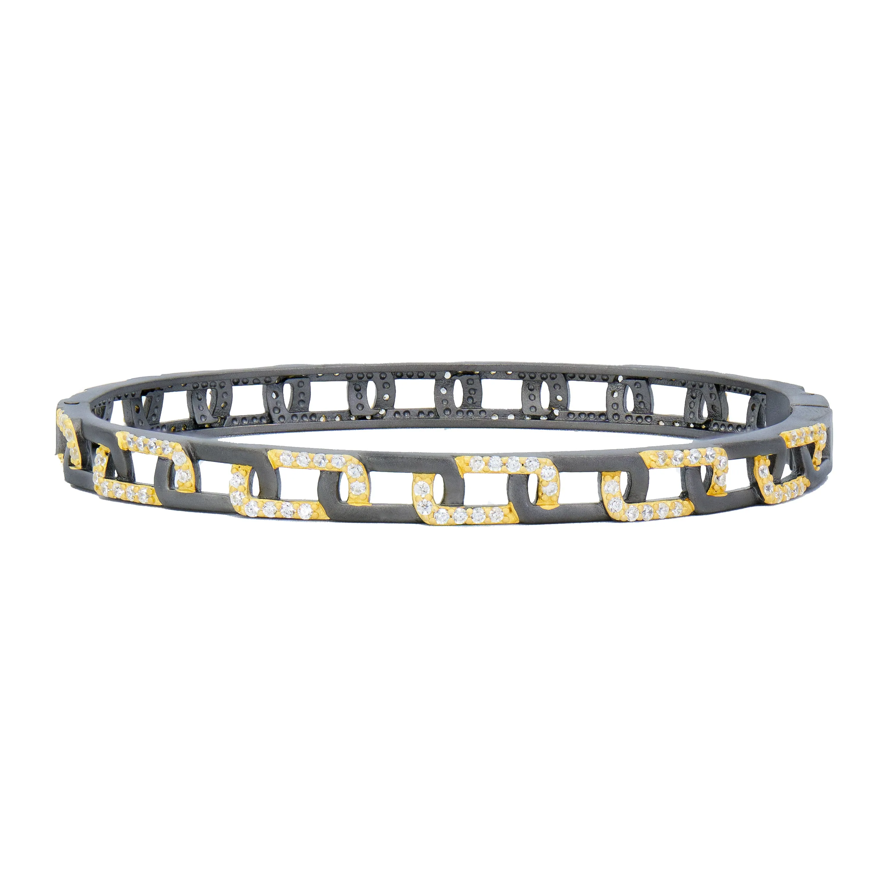 Signature Grit Chain Link Pavé Thin Hinge Bangle