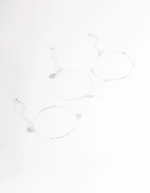 Silver Dainty Circle & Wing Bracelet Pack