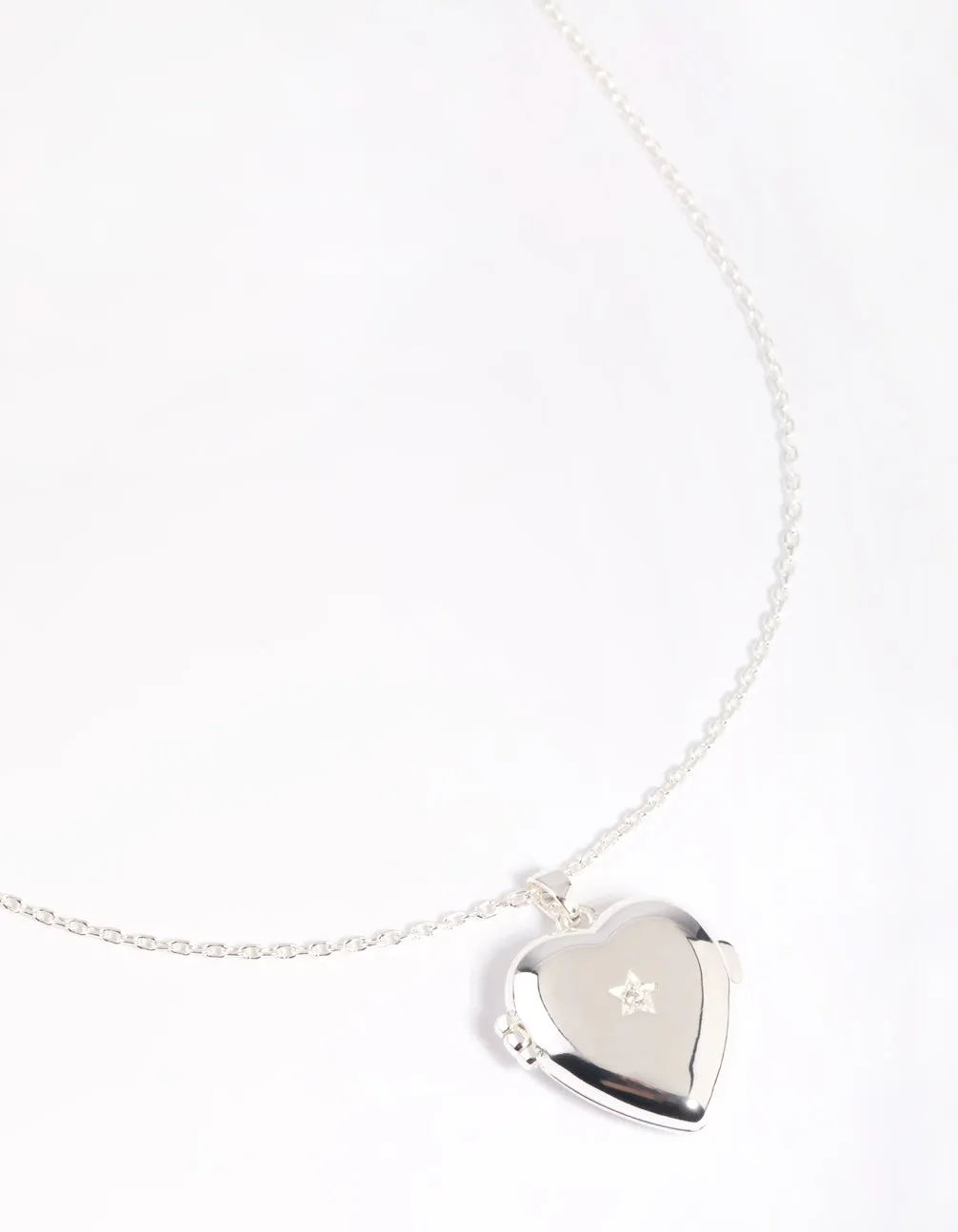 Silver Plated Cubic Zirconia Heart Locket Necklace