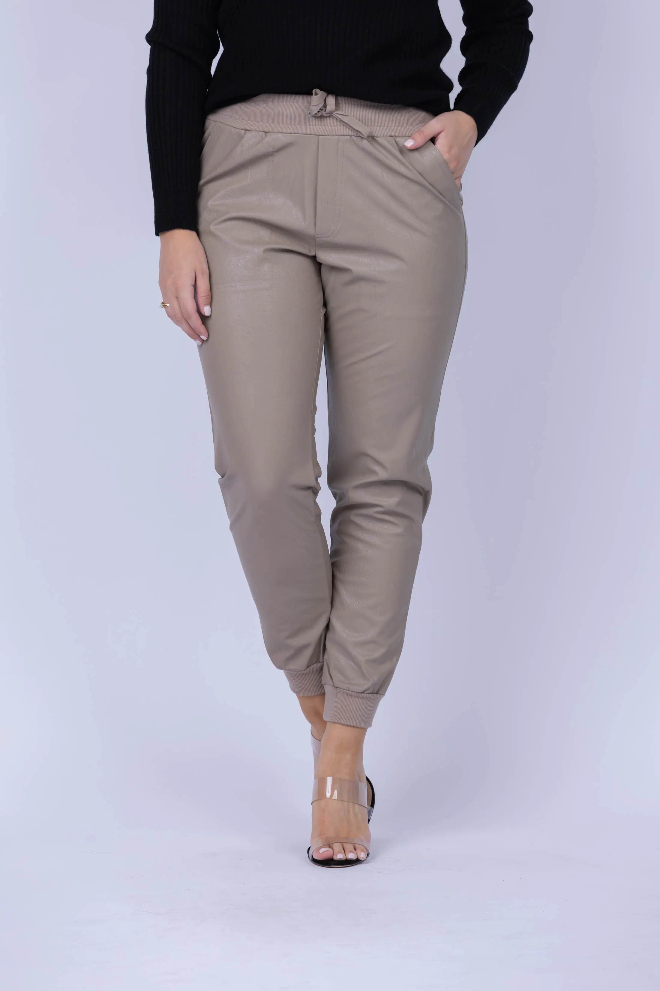 Splendid Vegan Leather Jogger Pant in Camel