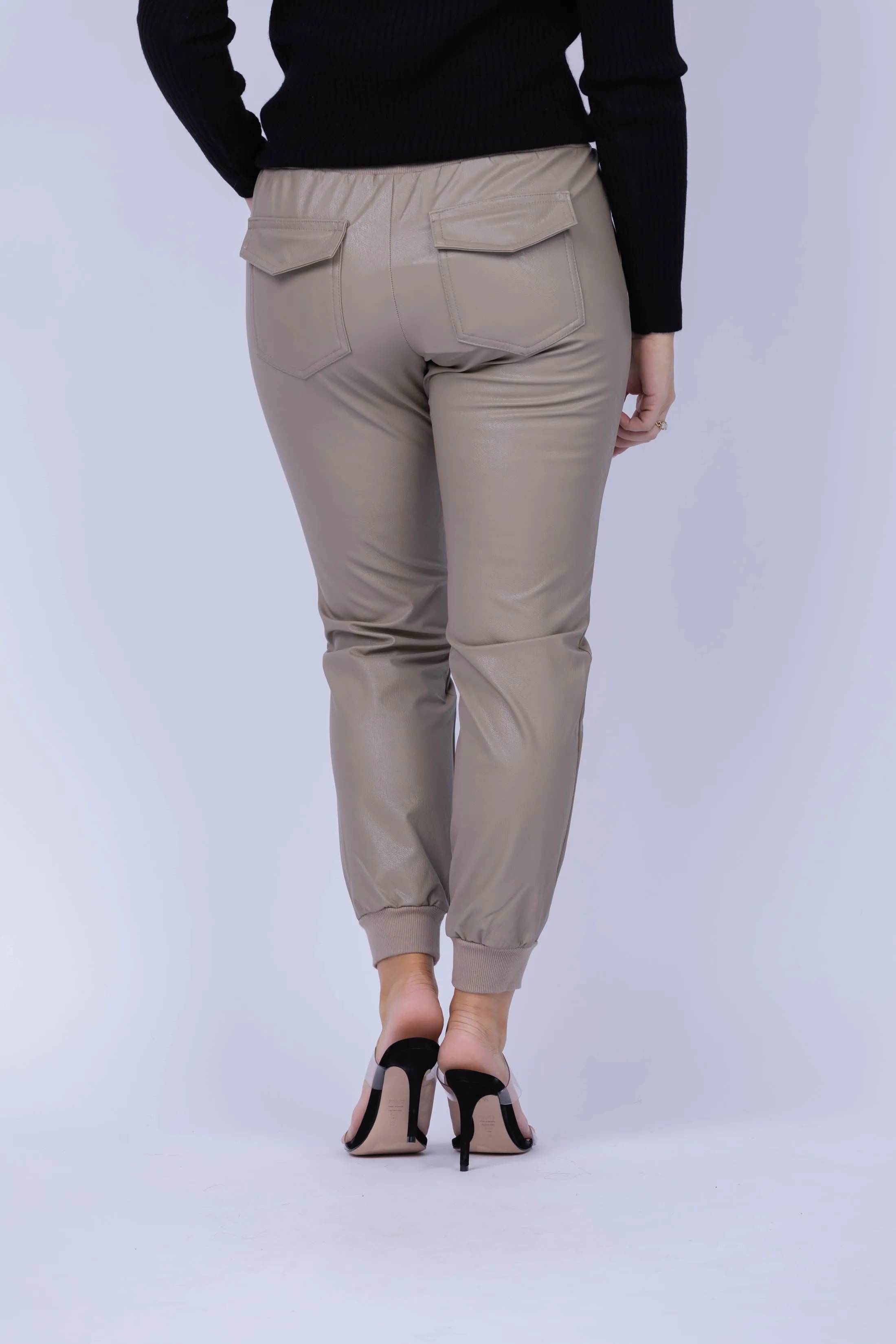 Splendid Vegan Leather Jogger Pant in Camel