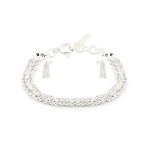 Sterling Silver Chain and White Silk Woven Bracelet