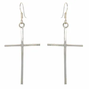 Sterling Silver Cross Drop Earrings Handmade in Mexico