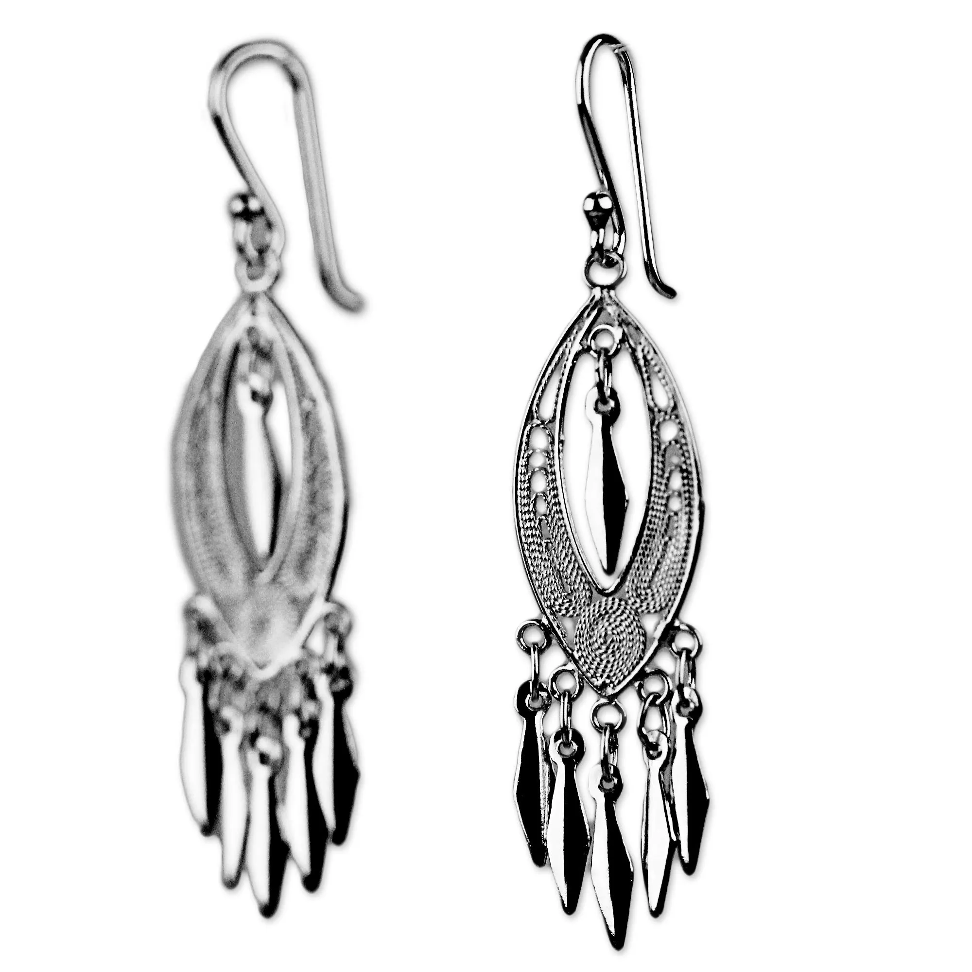 Sterling Silver Filigree Chandelier Earrings from Thailand - Shining Spears | NOVICA