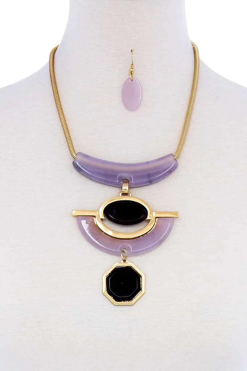 Stylish Acetate Organic Shape Chunky Necklace And Earring Set