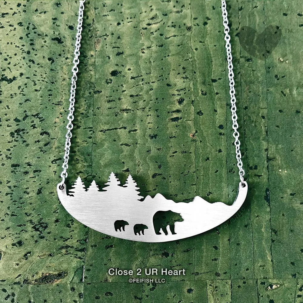 Three Bears Forest Stainless Steel Necklace