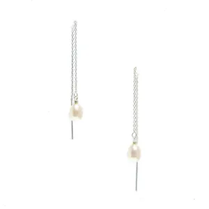 Tiffany Silver Thread Earrings White Pearl