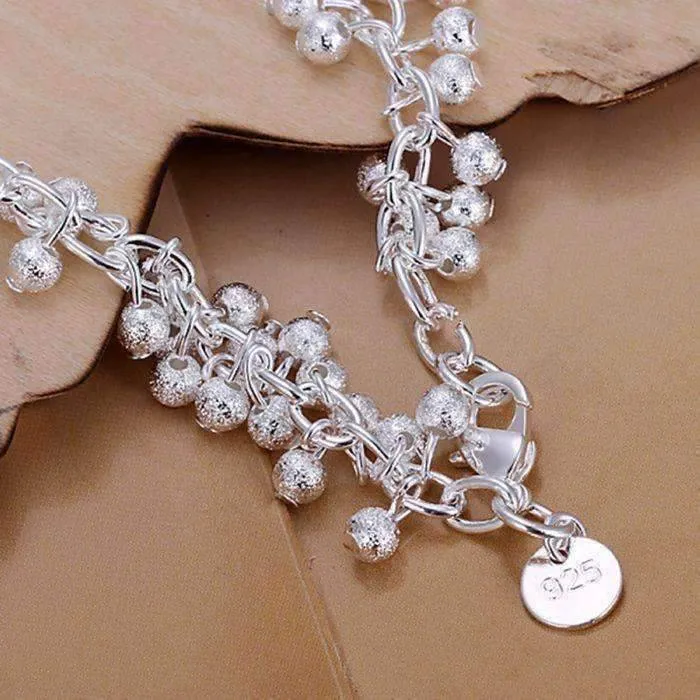 Tiny Dangling Grape Beads Sterling Silver Plated Bracelet for Woman