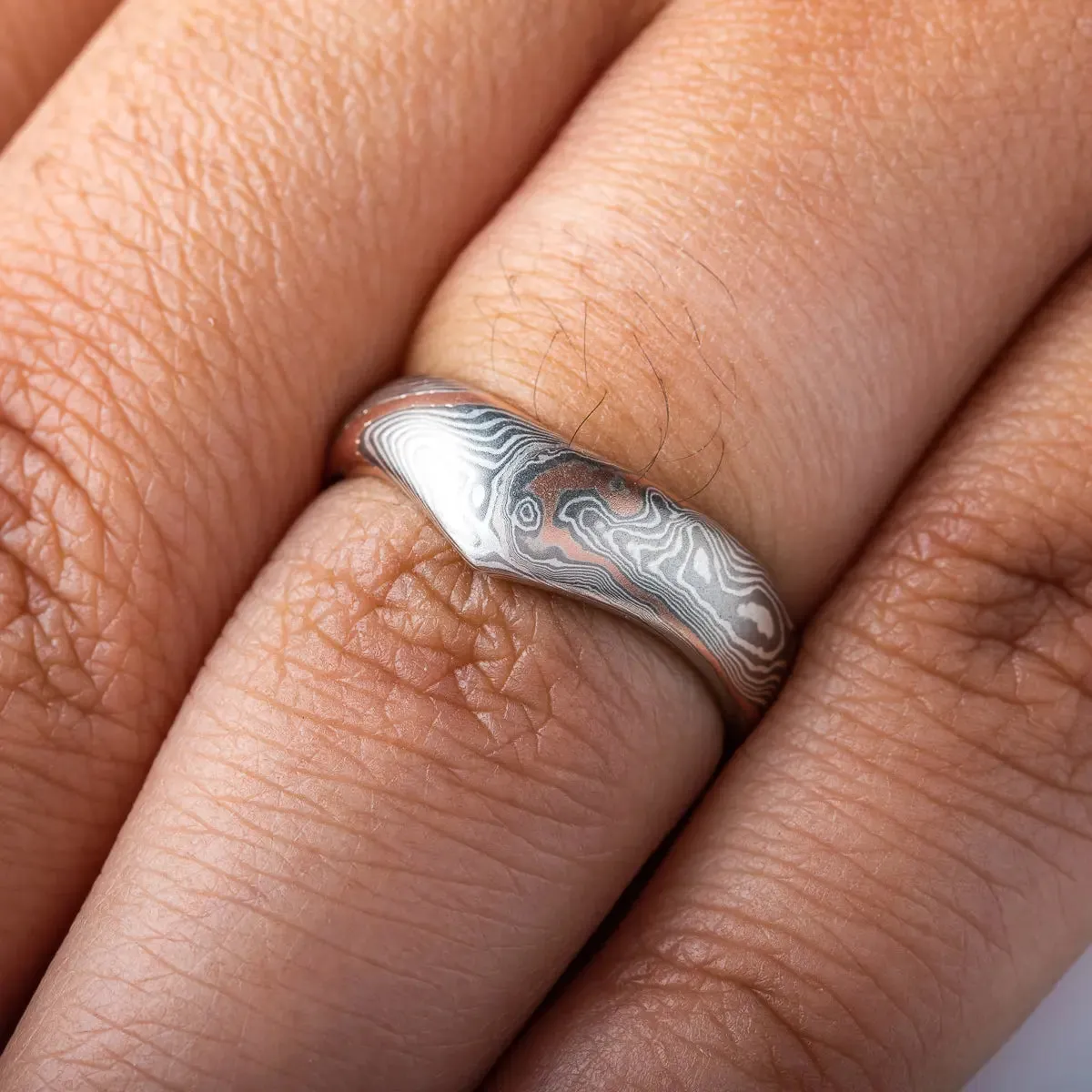 Unique Style Pointed Mokume Gane Ring in Twist Pattern