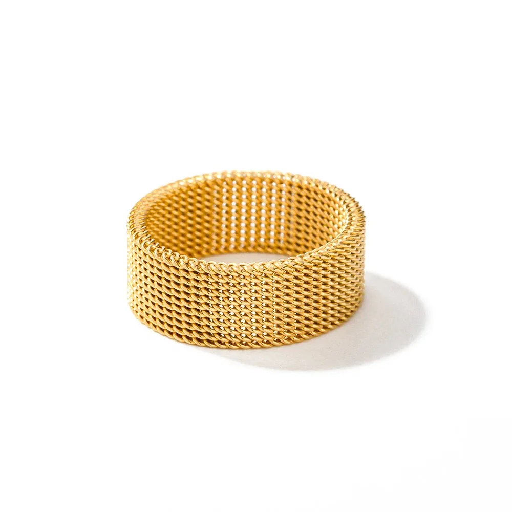 VAIGE Chic 8mm Wide Stainless Steel Mesh Ring - Unique Minimalist Finger Jewelry