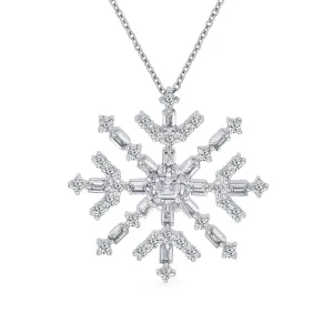 Winter Holiday Snowflake Pendant Necklace in Sterling Silver for Parties