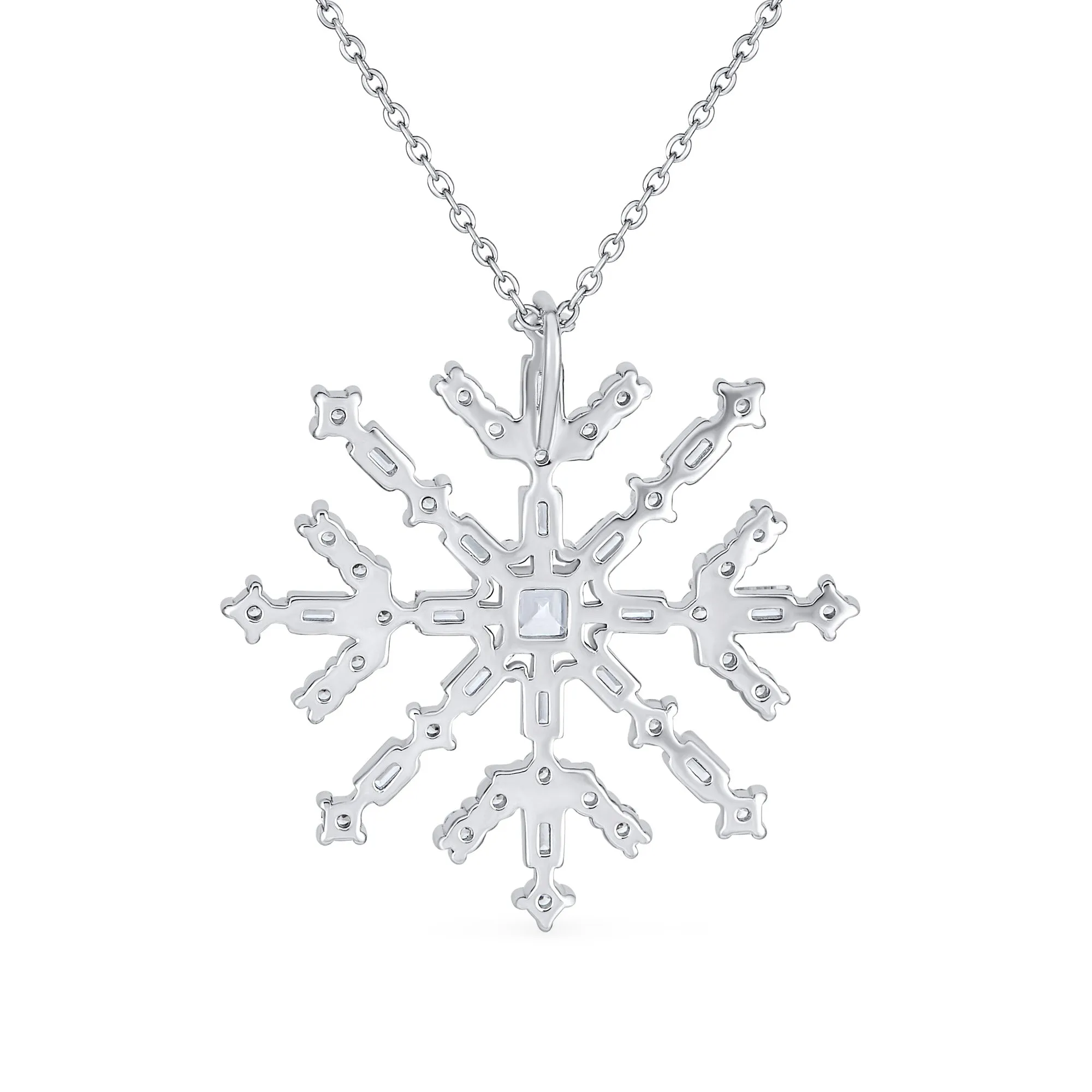 Winter Holiday Snowflake Pendant Necklace in Sterling Silver for Parties