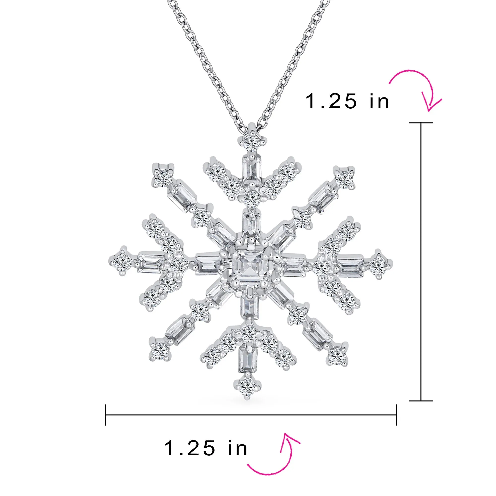 Winter Holiday Snowflake Pendant Necklace in Sterling Silver for Parties