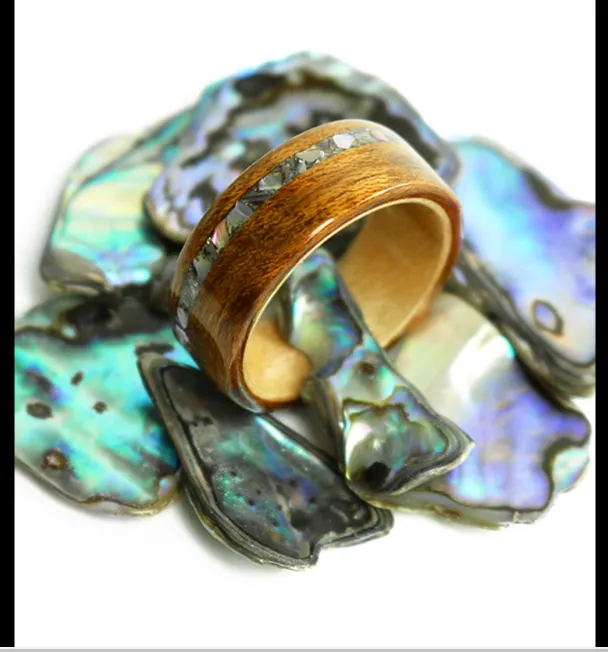 Women Unique Design Wooden Ring Engagement Ring Handcraft Walnut Wedding Ring Abalone Inlay Gift Custom Made