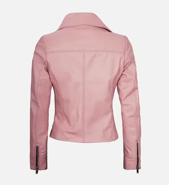 Women's Moto Style Pink Leather Jacket