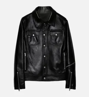 Women's Trucker Zipper Biker Black Jacket