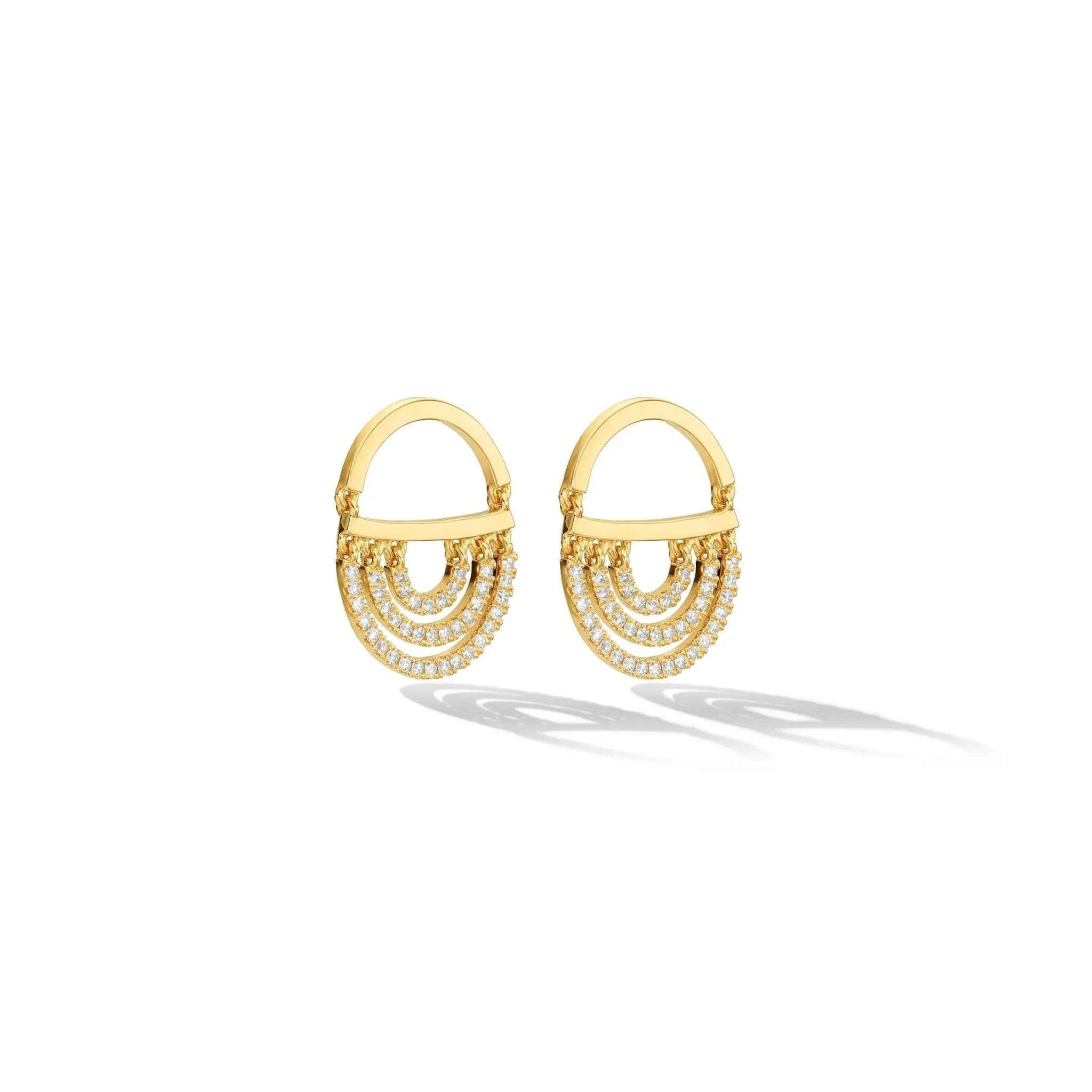 Yellow Gold Water Twin Drop Earrings with White Diamonds