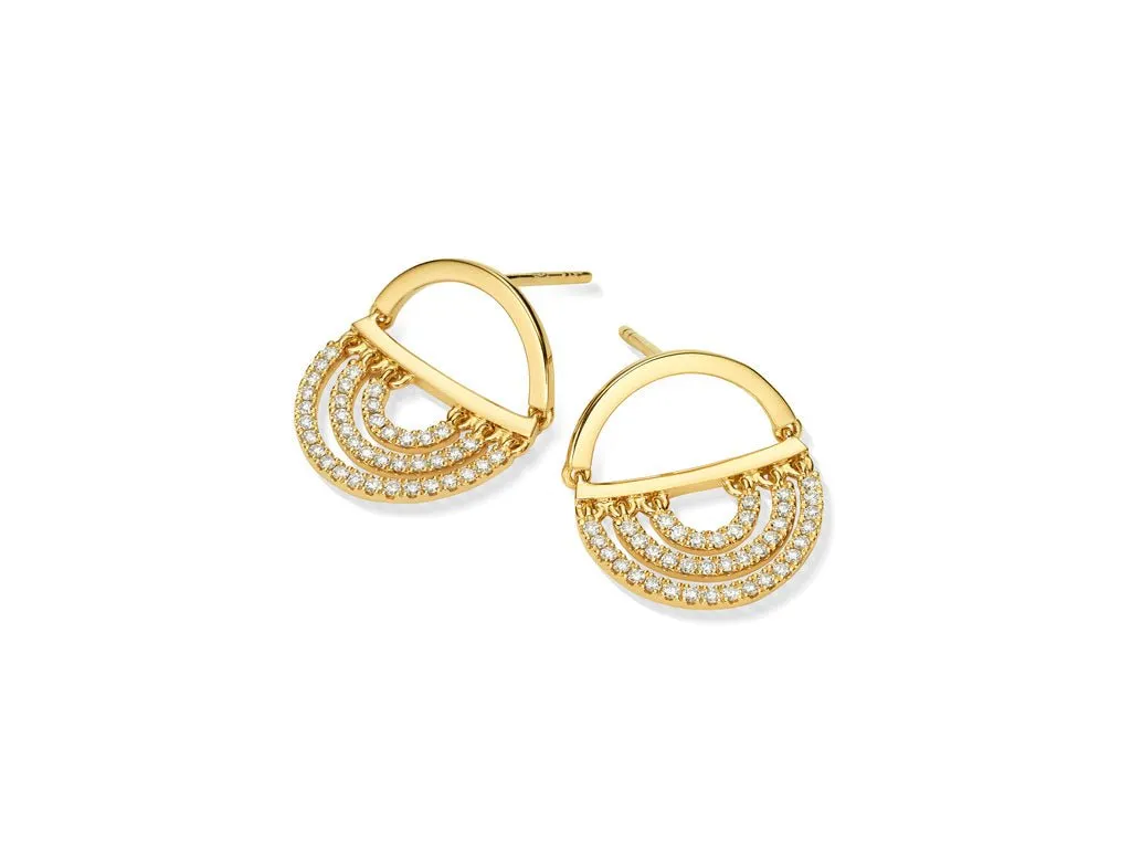 Yellow Gold Water Twin Drop Earrings with White Diamonds