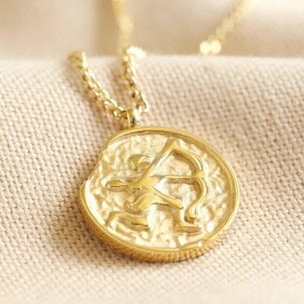 Zodiac Gold Sagittarius Coin Pendant Necklace