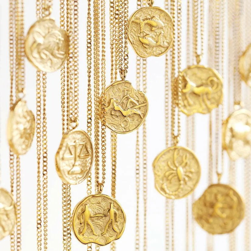 Zodiac Gold Sagittarius Coin Pendant Necklace